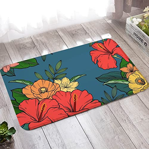 Teppich Eingangsbereich Innen, Abtreter Fußmatte Außen 50X160cm Rot Grün Blumen und Blätter Muster Heimtextilien