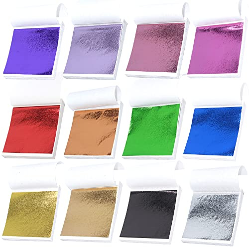 ‎posionks 240 Sheets Colored Gold Foil Sheets 12 Colors Metallic Gold Foil Leaf Paper Foil Paper for Paintings Arts Crafts Nail Furniture Decor 9.5 x 8.5cm