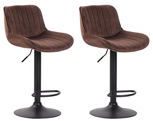 CLP 2er Set Barhocker Lentini Samt I Thekenhocker Höhenverstellbar I Barstühle Mit Fußstütze I 360° Drehbar I Tresenstühle Mit Trompetenfuß, Farbe:braun, Gestell Farbe:schwarz