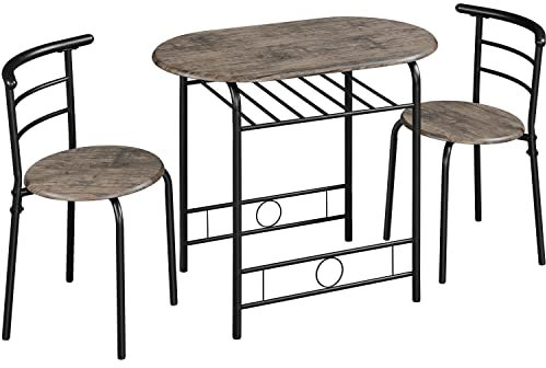 Yaheetech Juego Mesa y 2 Sillas de Comedor Cocina Conjuntos de Mueble de 3 Piezas con Vino Estante Superficie de Mesa 90 X 53 cm Gris Oscuro