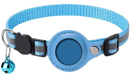 Airtag Katzenhalsband, Reflektierendes GPS Halsband Katze mit Glocke, Verstellbar Katzenhalsband Integriertes Tracker Halter Kompatibel mit Apple Airtag, für Cat Collar, Blau, 1 Stück