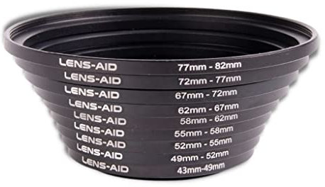 Lens-Aid Step Up Ringe Set 9-teilig (43-82mm) für Kamera Objektive: Filter-Adapter Metall für ND, Polfilter etc. - Adapterring kompatibel zu Sony Canon Nikon Fujifilm Olympus Pentax Leica Sigma Tamron
