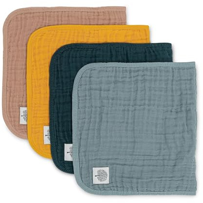 Parker Baby Muslin Burp Cloths | 100% Cotton Burping Clothes, Newborn Essential | Must-Have Baby Registry, Modern and Trendy Colors | 20x11 Unisex Large Baby Burp Cloths, 4-Pack Dune Set