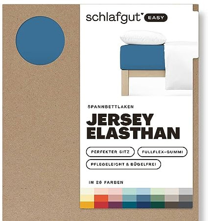 Schlafgut Easy Jersey Elasthan Spannbettlaken 90x190 bis 100x220 Blue Mid, Spannbetttuch aus superweicher Baumwolle mit Elasthan
