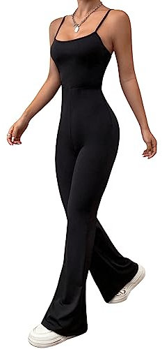 GORGLITTER Ärmellos Jumpsuit Damen Sommer Overall Lang Hosenanzug Casual Playsuit Romper mit Weites Bein Lange Hose Schwarz S