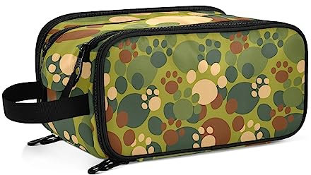 Kulturbeutel Pfotenabdruck Camo Military Große Kosmetiktasche Kulturtasche Waschtasche Make Up Tasche Waschbeutel Schminktasche für Damen Mädchen