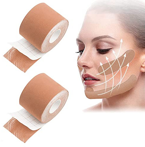 Face Lifting Tape,Wrinkle Schminkles,Anti-Falten Patches,Myofasziales Gesichtstraffungsband,Facial Patches,Multifunktional Face Tape,Anti-Wrinkle Patches,Face Lift Tape,2,5 cm*5 m,Hautfarbe+Hautfarbe