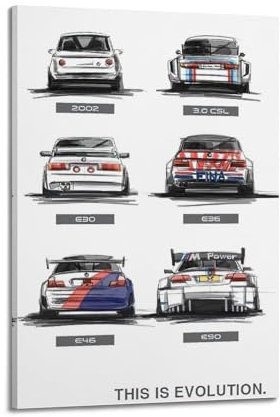 JLTC Anime Auto-Poster BMW 2002 & 3.0 CSL & E30 & E36 Racing Evolution Poster, dekoratives Gemälde, Leinwand, Wandposter und Kunstdruck, modernes Familienschlafzimmer-Dekor-Poster, 30 x 45 cm