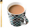 BULINO Ceramic Cup,Coffee Mug,Large Capacity Mug with Handle, Geometric Pattern Ceramic Mug with Spoon, Espresso Coffee, Tea, Milk 550ml/19.4oz-Blue Geometric (Color : Colorful Geometric)
