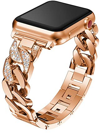 Cinturino Acciaio Oro Rosa Compatibile con Orologi Apple Watch SE 44mm, Braccialetto di Ricambio in Acciaio Banda da Polso Compatibile per iWatch 42mm 44mm 45mm 49mm Series Ultra/9/8/7/6/5/4/3/2/1