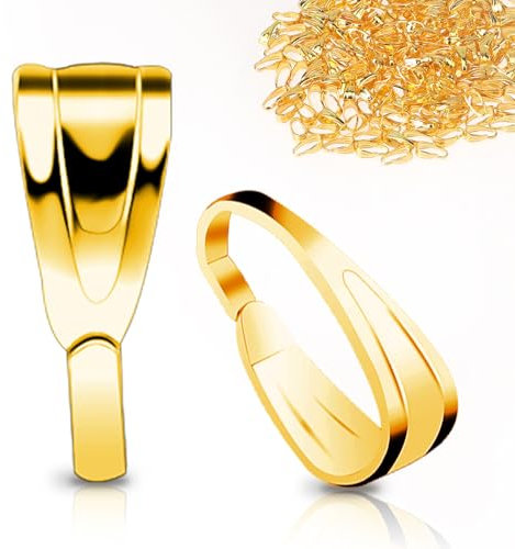 200 Pcs Pinch Bail for Jewelry Making, Pinch Bails for Pendants Necklace Pendant Clasps Connectors Pinch Clip for for Necklace Dangle Charm DIY Craft Making, Gold, 3x7x2.7mm