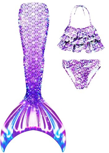 shepretty Meerjungfrauenschwanz zum Schwimmen für Kinder mit Meerjungfrauenschwanz(ohne Monoflosse),3PC,3PC,wpm37,120