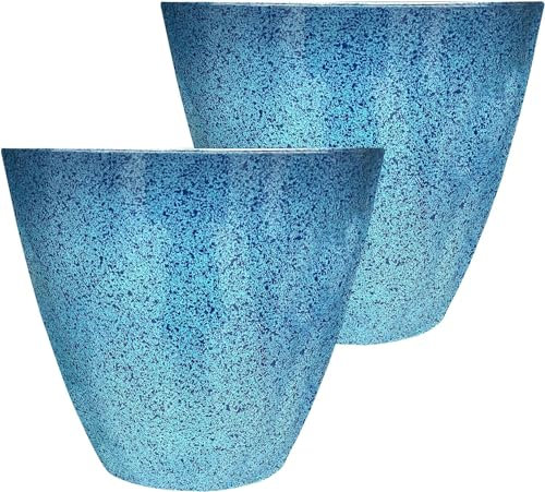 Siam Express Glazed Plastic Flower Pots with Drainage Holes, Garden Planters for Outdoor, Plant Pot Containers for Home, Garden, Stylish Glossy Glazed Design, 30cm Outdoor (Set of 2 Ocean Blue)