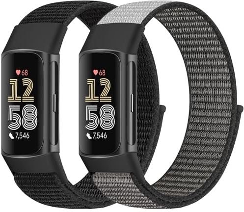Bcuckood 2Stück Nylon Loop Armband Kompatibel mit Fitbit Charge 6/Fitbit Charge 5 für Damen Herren, Nylon Ersatzarmband Sport Solo Loop Uhrenarmband für Fitbit Charge 6/Fitbit Charge 5