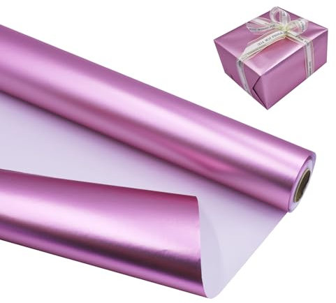 Rouleau de papier d'emballage métallisé or rose, papier d'emballage mat de couleur unie 43 cm x 12 m, parfait pour les décorations de cadeaux d'anniversaire, de mariage, de fête et de festival