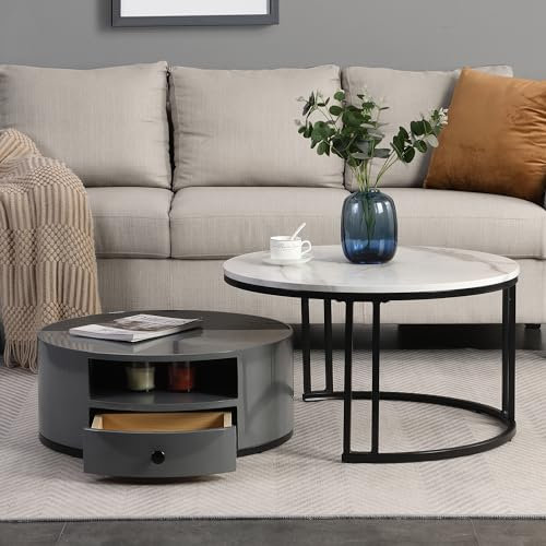 BTM (=WF309283AAZ Zweiteiliger Nesting-Couchtisch - Schwarzer und Grauer PVC-Marmor-Look und Aufbewahrung, Hochglanzfässer, Elegantes Design