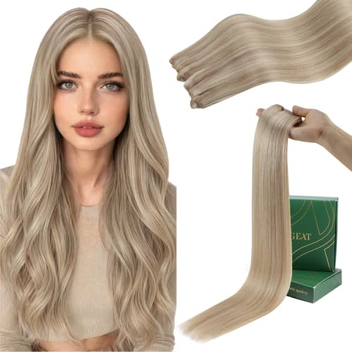Ugeat Tressen Extensions Echthaar Aschbraun 40 cm Hellblond Weft Extensions Echthaar Highlights Braun Haarextensions Tressen Blond Gesträhnt Remy 100G