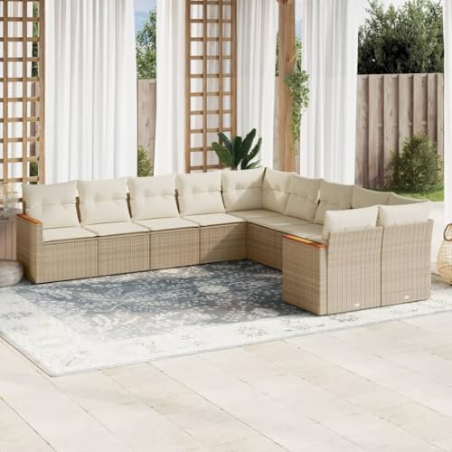 Juroupi 10-TLG. Garten-Sofagarnitur mit Kissen GartenmöBel Set Lounge GartenmöBel Lounge MöBel Outdoor Gartengarnitur Beige Poly Rattan - 3226352