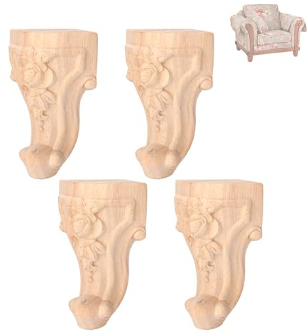 Pieds de Meubles en Bois Pieds d'armoire Pieds de Table sculptés Remplacement Pieds de Meubles en Bois Massif Pieds de canapé décoration Style européen, 4 pièces (10 * 5cm)