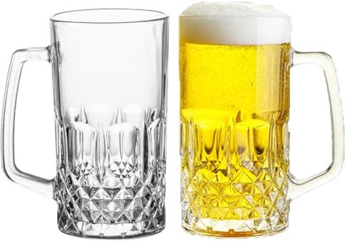 KPYZLBD Biergläser 0,5 Liter, Bierkrug mit Henkel 2er Set, Glas Maßkrug für Partys, Bars, Restaurants, Bierfeste, Bierglas Spülmaschinenfest