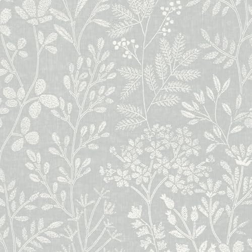 Grandeco Embroidery Stitched Organic Foliage Trail Wallpaper, Blue