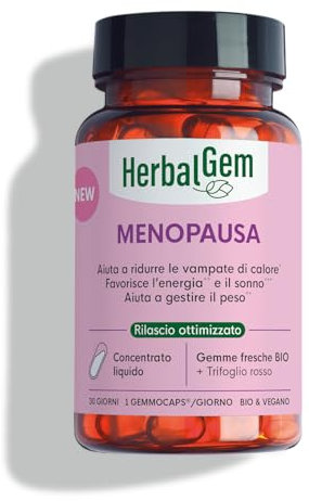 HERBALGEM - GEMMOCAPS Menopausa - Complemento senza ormoni - Riduce le vampate di calore e favorisce il sonno e l'energia - 30 capsule biologiche