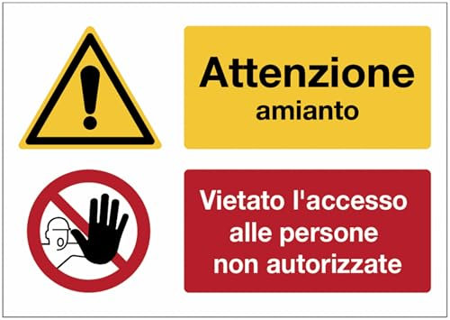 GLOBAL CARTELLO SEGNALETICO - Attenzione amianto - Vietato l'accesso alle persone non autorizzate - Adesivo Extra Resistente, Pannello in Forex, Pannello In Alluminio (Alluminio, 20x31 cm)