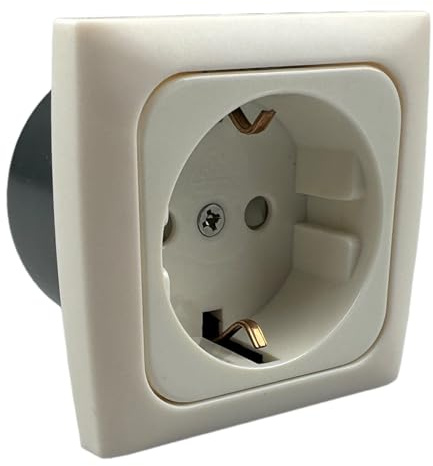 C-Line Wandsteckdose mit abgerundetem Rahmen und Einbaudose Weiß 230V-AC speziell hergestellt für Wohnwagen und Caravan