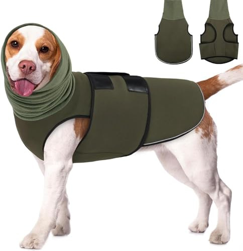 TOEECY Hundemantel zur Linderung von Angst Klettverschluss zur Einfachen Einstellung und Reflektierenden Streifen Hundemantel mit Hunde Kapuzenpullover Ohrenschützer(XL)