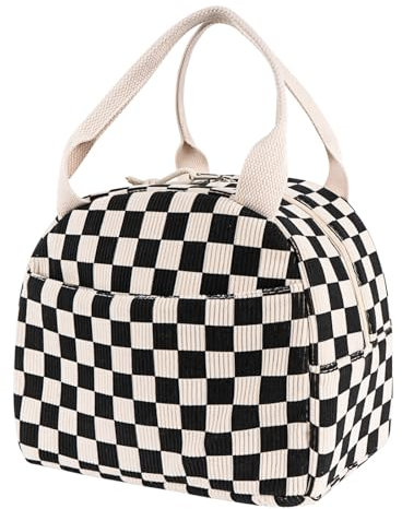 Linkidea Cord-Lunchbox für Erwachsene mit Handschlaufe, große Lunchtasche für alltägliche Ausflüge, kompatibel mit Crock Pot, DUPASU, Autoto, LUNCHEAZE (Schwarz & Weiß)