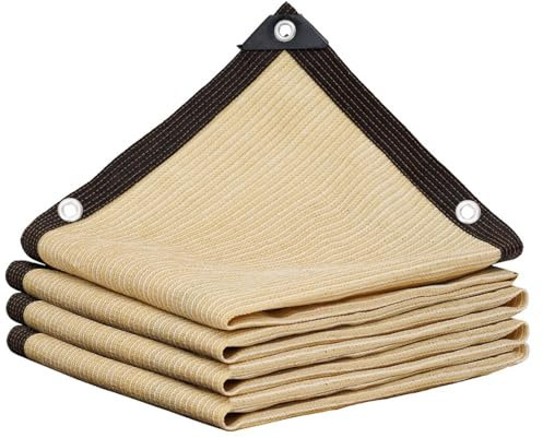 Red de protección solar beige con ojales para plantas y jardín, paño de protección solar para sombrillas y lonas de sombra (6 x 7 m)