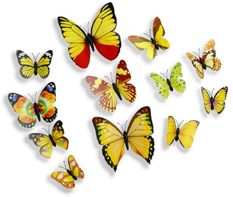 FuninCrea 12 Stück 3D Schmetterling Deko Wandkunst Aufkleber, PVC Simulation SchmetterlingMagnetische Kühlschrank mit Klebeband,Schmetterling Wandtaufkleber für Schlafzimmer Dekorationen