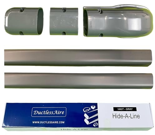 DuctlessAire Kit de cubierta para mini línea dividida pintable gris – Cubierta para sistema de calefacción y aire acondicionado mini split sin conductos – Kit de cubierta fácil de instalar con tapa de