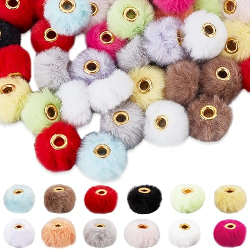 SUNNYCLUE 96 Stück 12 Farben Perlen Pompons Aus Kunstpelz Pompom Perlen Großpackung Bunt Samt Flauschig Weich Kaninchenfell Imitat Runde Dekorationen Kugelschreiber Perlen Zur Schmuckherstellung Schlü