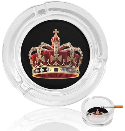 England Crown Runder Aschenbecher aus Glas, dekorativer Aschenbecher für Zigaretten und Zigarren mit 3 Schlitzen für drinnen und draußen