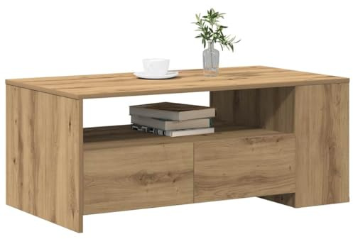 vidaXL Table Basse Chêne Artisanal 102 x 55 x 43,5 cm | Grandes étagères intégrées pour tout garder en ordre, Un mélange de savoir-faire et look d'aujourd'hui,