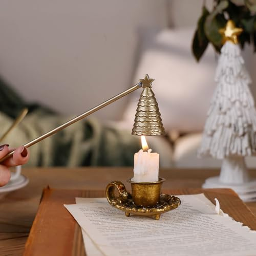 NIKKY HOME Spegnitoio per candele dorate, estintore a forma di albero di Natale con manico lungo, accessorio decorativo vintage in metallo per candele