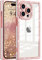 ROSEHUI Glitter Case for iPhone 15 Pro Max,Clear Rectangle Electroplated Sparkle Bumper with Bling Rhinestones Phone Case for Women,Sparkly Diamond Camera Protection Soft Slim TPU Cover-Rose Gold
