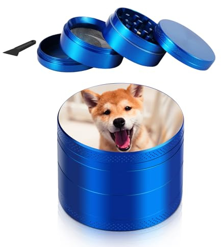 EinzigGeschenk Personalisierbarer Edelstahl-Grinder mit eigenem Foto – 6 Farben (Schwarz, Rot, Silber, Graubeige, Grün, Blau) – Individuelle Gewürzmühle für Küche, Kaffee & Geschenke (Blau)
