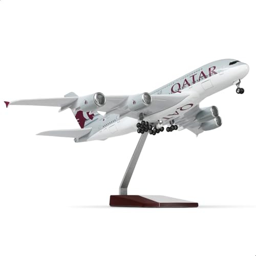 QIYUMOKE 1:200 A380 Modèle Avion métal Support Convient pour Qatar 37 cm | A380 avion miniature en métal, modèle réduit collection adulte, cadeau pour passionnés aviation, décoration bureau et maison