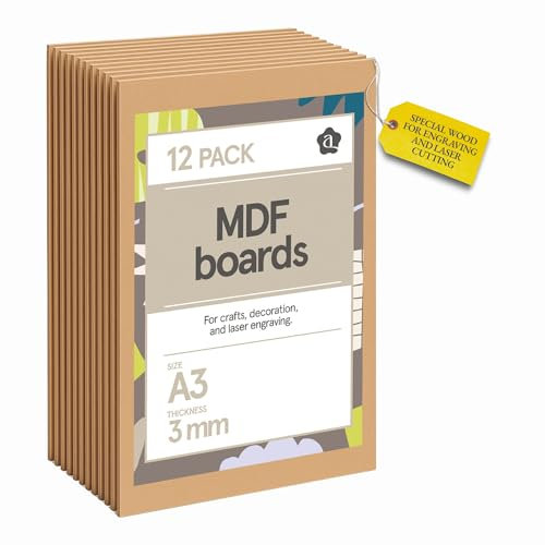 Ayurvana MDF A3 – Lot de 12 Planches Bois MDF Blanc 3mm – Découpe et Gravure Laser, Bricolage, Loisirs Créatifs, Décoration Murale – Qualité Supérieure, Sans Échardes
