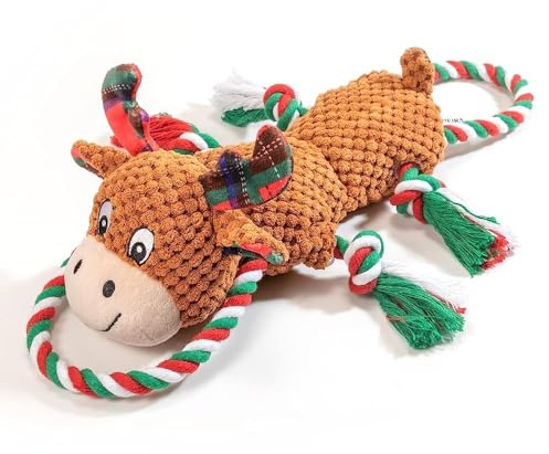 Dog Plush Toys with Squeakers, Interactive Tug of War Rope Toy Set - for Small, Medium Dogs - Relieve Boredom, Anxiety & Stress, Christmas Dog Toys (Yellow)