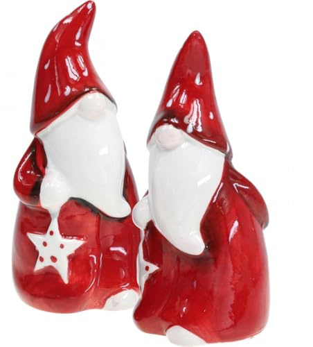 Viana Weihnachtsmann Figur Nikolaus Keramik Deko Rot Weiß 13,5cm 2er Set Santa Claus, 2 Stück