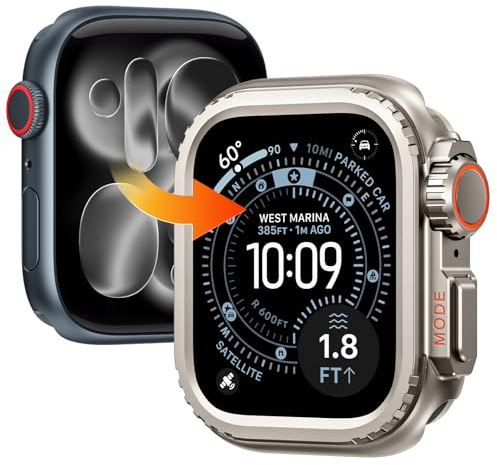 Kamita Metall Hülle Kompatibel mit Apple Watch Serie 11/Serie 10 46mm, Robuste Bumper Case mit Rückseite, Stoßfest Rundum Rugged Schutzhülle für iWatch11/iWatch10 46 [ohne Displayschutzfolie] (Titan)