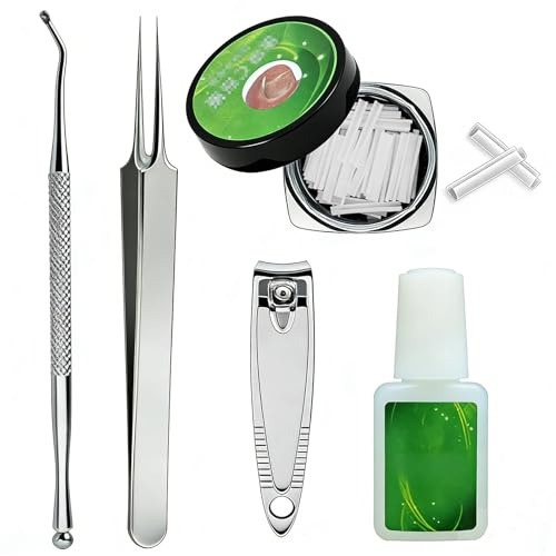 Ingrown Toenail Corrector Set, Podiatry Tools with 50 Pain-Free Straightener Strips Clipper Tweezer and File for Gentle Correction, Comfortable Support and Home Foot Care Relief for Adults (Silver)