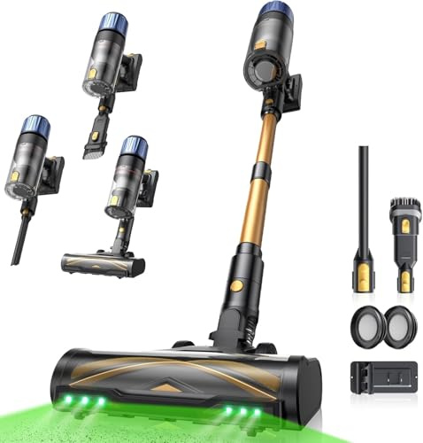 650W/55KPA Aspirateur Balai sans Fil 70min,Proscenic P15 Aspirateur sans Fil Puissant,Brosse Anti-Enchevêtrement,Autoportante,Télescopique Balai Aspirateur Tapis,Sols Durs,Poils d'animaux et Voiture