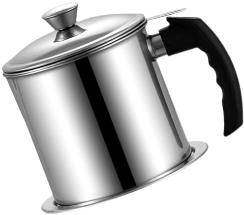 EPIGEIST Jarra de grasa de acero inoxidable con colador, 3 l, gran depósito para la cocina, fácil de colar y verter el aceite de forma práctica, color plateado