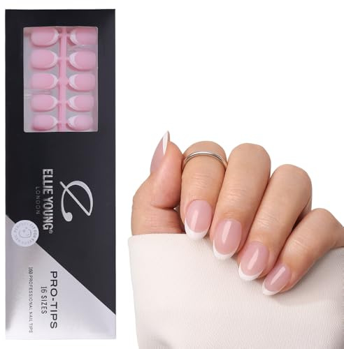 Ellie Young PROTIPS 150pcs French Tips Pre-designed Press On Nails, Short Oval Nail Tips, 15 Sizes Soft Gel Nail Extensions for DIY Manicure, Party, Wedding,Women ((Only Nails) Pink)