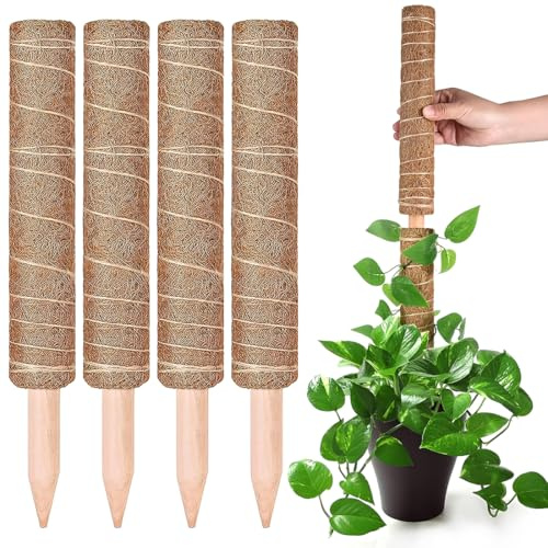 DOVBAN 4pcs Palo Per Fibra Di Cocco Piante,Monstera Rampicanti Supporto Piante Rampicanti Estendibile Fino,Bastone Muschiato,Ostegno Piantes Rampicantis Cocco Per Casa Giardino