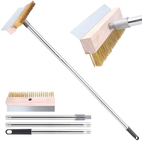 Brosse pour four à pizza avec grattoir en acier : 120 cm, brosse de barbecue en laiton, long manche amovible en aluminium, grattoir pour four à pizza avec brosse en laiton, brosse de nettoyage pour